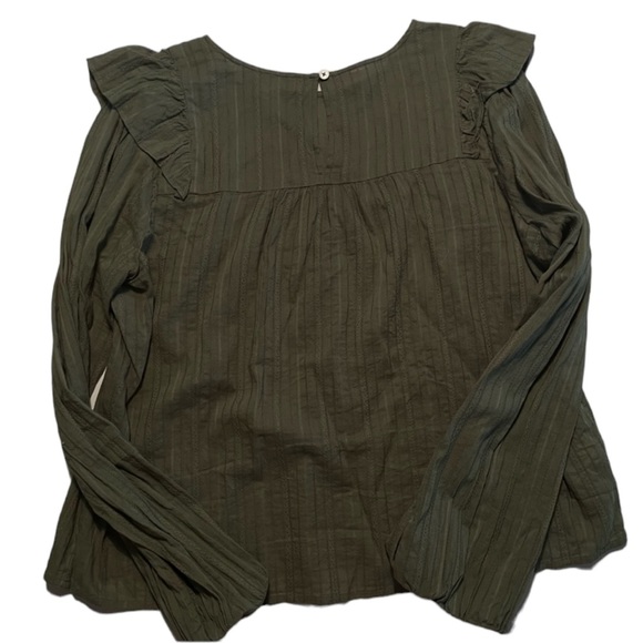 LOFT Women’s Long Sleeve Embroidered Blouse with Ruffles Size Medium - Picture 3 of 7